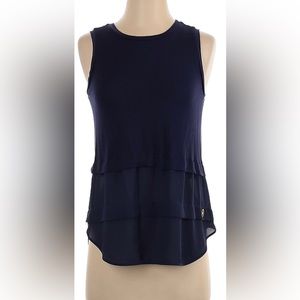 Michael Kors Layered Chiffon Knit Top in Navy